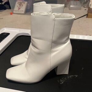 White Zip Up Ankle Boots